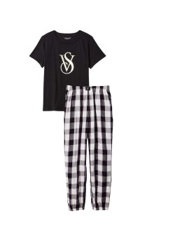 Пижама Victoria’s Secret Cotton & Flannel Tee-jama Set Multicolored
