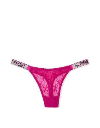 Трусики VS Very Sexy Lace logo with Shine Strap Thong panty Pink