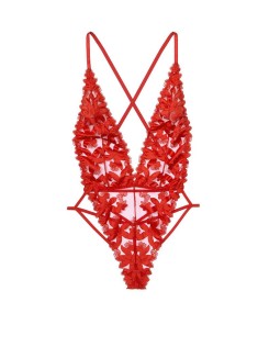 Мереживне боді Victoria's Secret Floral Embroidered Plunge Teddy Lipstick Lace