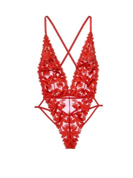 Мереживне боді Victoria's Secret Floral Embroidered Plunge Teddy Lipstick Lace