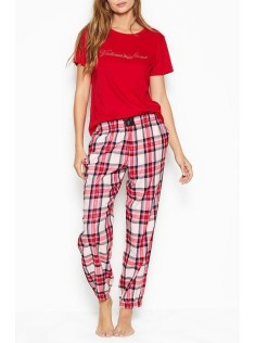 Піжама Victoria's Secret Red Cotton & Flannel Long Lounge PJ Set