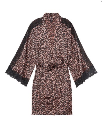 Халат Victoria's Secret Satin Lace Kimono Leopard
