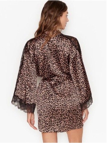 Халат Victoria's Secret Satin Lace Kimono Leopard