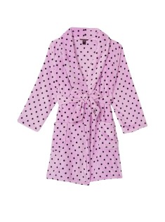 Плюшевий Халат Victoria&#39;s Secret Logo Short Cozy Robe Pink &amp; Black dot