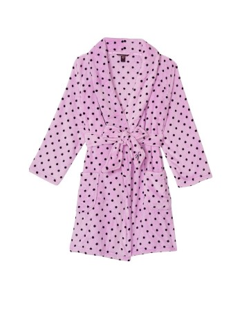 Плюшевый Халат Victoria’s Secret Logo Short Cozy Robe Pink & Black dot