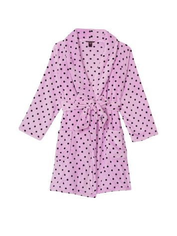 Плюшевий Халат Victoria's Secret Logo Short Cozy Robe Pink &amp; Black dot
