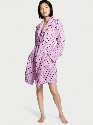 Плюшевий Халат Victoria's Secret Logo Short Cozy Robe Pink &amp; Black dot