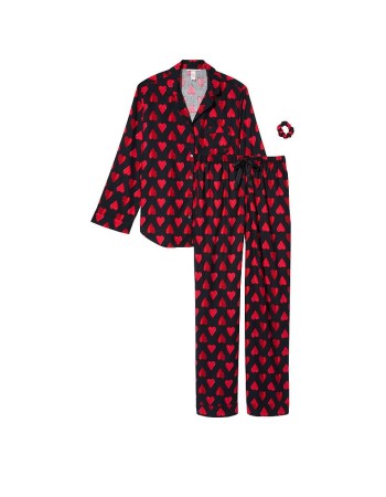 Пижама Victoria’s Secret Flannel Long PJ Set Black Painted Hearts
