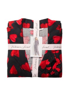 Піжама Victoria's Secret Flannel Long PJ Set Black Painted Hearts