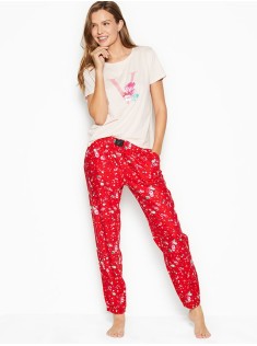 Піжама Victorias Secret PJ Set Cotton Flannel Long Lounge Tee-jama