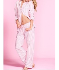 Фланелевая пижама Victoria’s Secret Flannel Long PJ Set в розовую полоску
