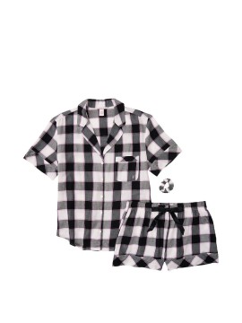 Пижама Victoria’s Secret Flannel Short PJ Set Black plaid