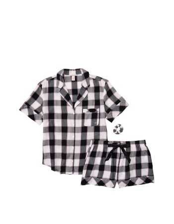 Пижама Victoria’s Secret Flannel Short PJ Set Black plaid