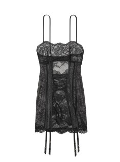 Пеньюар Victorias Secret Mixed Sheer Mesh & Lace Mini Slip Black