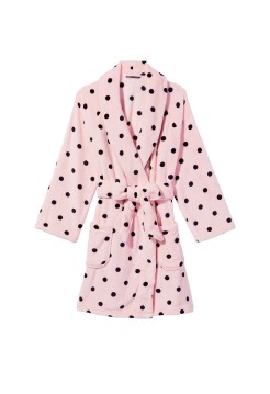 Плюшевый Халат Victoria’s Secret Logo Short Cozy Robe Angel Pink & Black dot