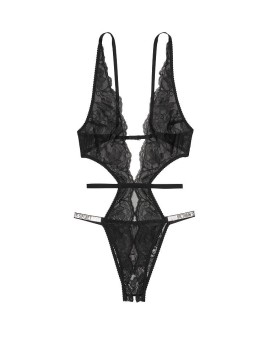 Боді Victoria's Secret Very Sexy Black Lace Lightly Lined Logo Shine Strap Teddy