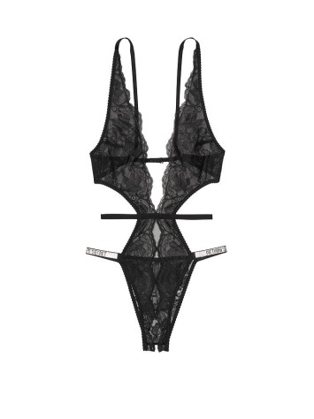 Боді Victoria's Secret Very Sexy Black Lace Lightly Lined Logo Shine Strap Teddy