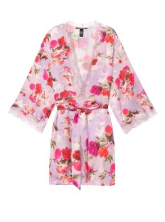 Сатиновий халат Victoria's Secret Lace Inset Robe Floral print