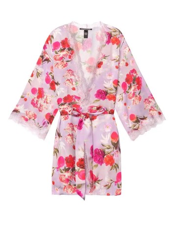 Сатиновий халат Victoria's Secret Lace Inset Robe Floral print