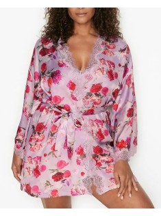 Сатиновий халат Victoria's Secret Lace Inset Robe Floral print