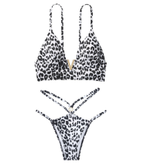 Купальник VS V-hardware Bralette & Kamari Love Brazilian bottom print White leopard