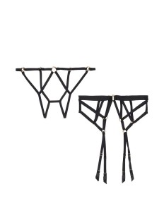 Комплект Трусики с поясом VS Very Sexy Black Strappy Ring Cheekini panty Garter