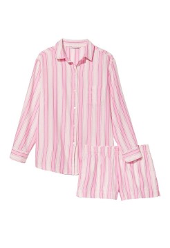 Піжама Victoria's Secret Flannel long-sleeve Short PJ Set Pink Stripes