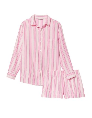 Пижама Victoria’s Secret Flannel long-sleeve Short PJ Set Pink Stripes
