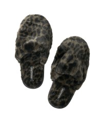 Домашние тапочки Faux Fur Slippers Black Leopard