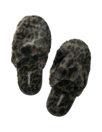 Домашні капці Faux Fur Slippers Black Leopard