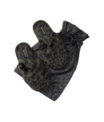 Домашние тапочки Faux Fur Slippers Black Leopard