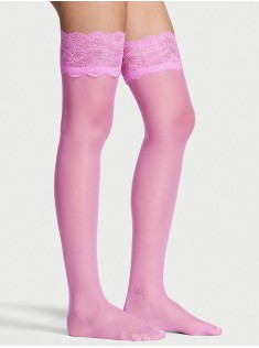 Панчохи Lace Top Thigh Highs with Reinforced Heel Pink