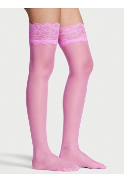 Панчохи Lace Top Thigh Highs with Reinforced Heel Pink