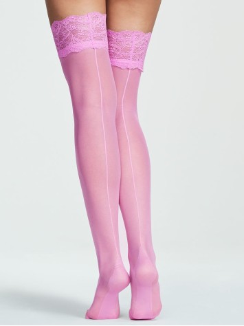 Панчохи Lace Top Thigh Highs with Reinforced Heel Pink