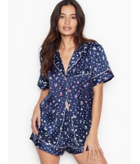 Сатинова піжама Victoria's Secret The Satin Short PJ Set Blue Ombré Floral Border