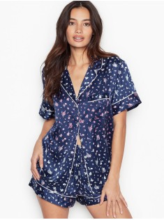 Сатинова піжама Victoria's Secret The Satin Short PJ Set Blue Ombré Floral Border