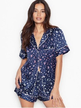 Сатинова піжама Victoria's Secret The Satin Short PJ Set Blue Ombré Floral Border