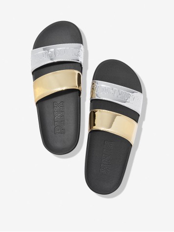 Шлепки VICTORIA'S SECRET PINK SILVER &amp; GOLD METALLIC