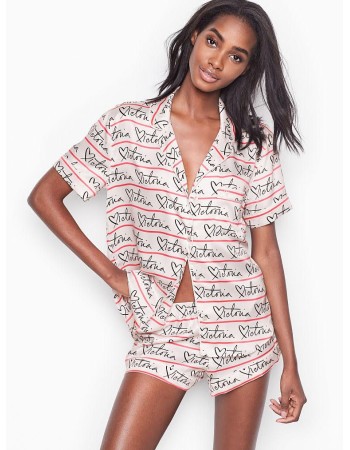 Сатиновая пижама Victoria’s Secret Satin PJ set Short PRINT VICTORIA