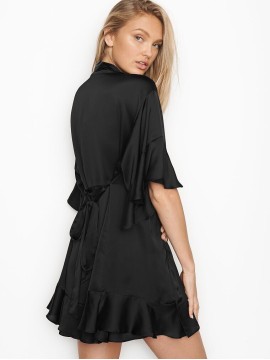 Халат Victoria's Secret Satin BLACK Flounce Kimono