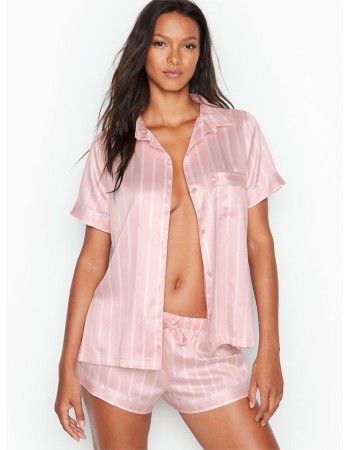 Пижама розовая в полоску Victoria’s Secret The Satin Short PJ Set Classic Stripes