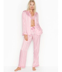 Розовая пижама Victoria’s Secret в полоску The Satin PJ Set PINK SCRIPT STRIPE