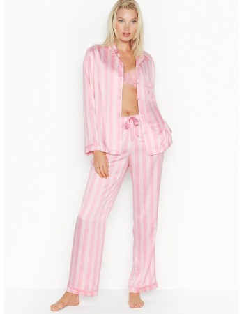 Рожева піжама Victoria's Secret у смужку The Satin PJ Set PINK SCRIPT STRIPE