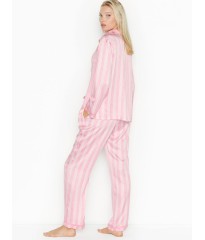 Розовая пижама Victoria’s Secret в полоску The Satin PJ Set PINK SCRIPT STRIPE