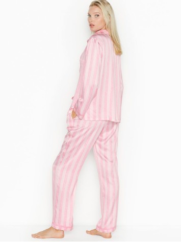 Рожева піжама Victoria's Secret у смужку The Satin PJ Set PINK SCRIPT STRIPE