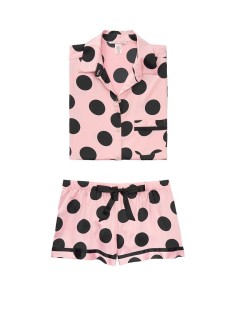 Сатинова піжама Victoria's Secret Satin PJ Set Short PINK/BLACK DOT