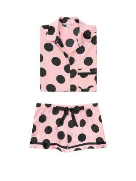 Сатинова піжама Victoria's Secret Satin PJ Set Short PINK/BLACK DOT