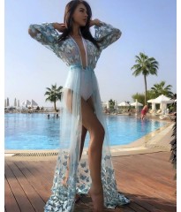 ТУНИКА C БАБОЧКАМИ - LA MAREE - LONG - BLUE - ONE SIZE(р)